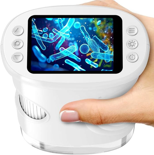Handheld Microscope for Kids with 2.0" IPS Screen Digital Outdoor Gifts | Portable STEM Science Lab Toy, Rechargeable Pocket Microscope Age 8-12 Educational Gift for Boys & Girls, White
