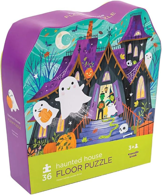 Crocodile Creek 36-Piece Jigsaw Floor Puzzle with Heavy-Duty Shaped Box for Storage, Large 16" x 20" Completed Size, Designed for Kids Ages 3 Years and up, Haunted House