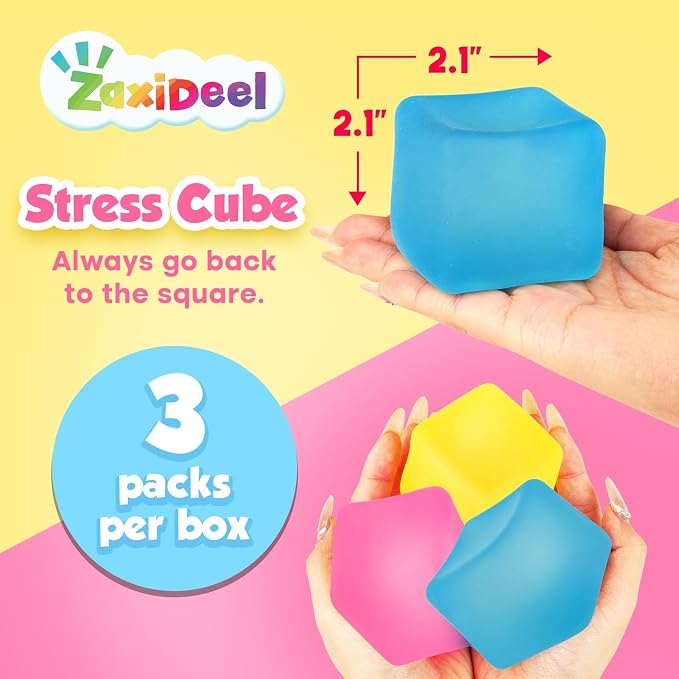 Fidget Toys Stress Cube 3 Pack: High Density Gel Filled Sensory Toys, 2.1" Cube, Anxiety Relief Squishy Fidget Toys, Stress Balls for Adults Kids Children Teens, Fidgets for Classroom | Large 2.1 inches, soft squeeze filling, quiet handheld fidgets for...