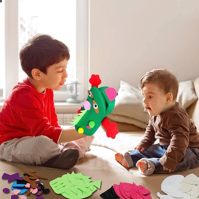 WATINC Hand Puppet Making Kit, Felt Sock Puppet Toys for Kids (Animals) | 6 Styles, Make Your Own Storytelling & Role Play Crafts, Creative Group Activity, Party Favors & Gifts for Kids Ages 4-8