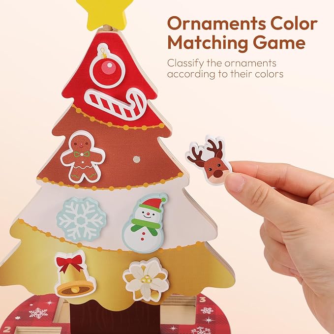 Magnetic Christmas Tree Toy for Toddlers, Montessori Toys for 3 4 5 6 Year Old, Wooden Color Sorting & Stacking Toys, Fine Motor Skills Sensory Toys, Christmas Decorations STEM Gifts for Kids