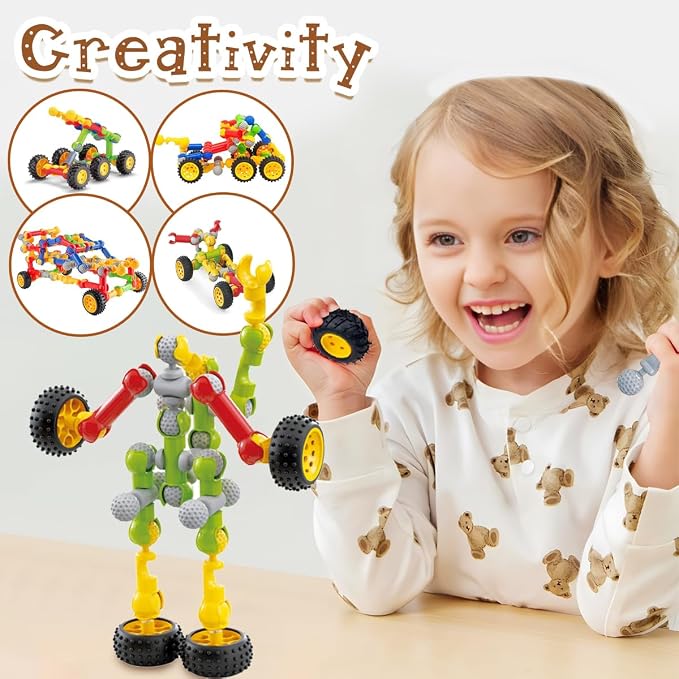 KUTOI Stem Building Blocks Set - 167 Pcs With Wheels - Ideal for 5 Year Old Boys and Girls - Educational and Creative Building Games