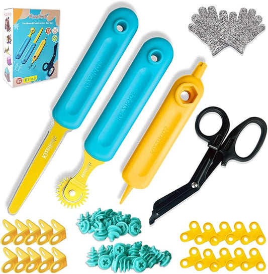 Kizzikids Cardboard Tools for Kids, Safe Cutter STEM Construction Kit | 87 PCS, Hands-On Learning, Creative Projects, Screen-Free Play, Family Fun, Classroom Activities, Ages 5+
