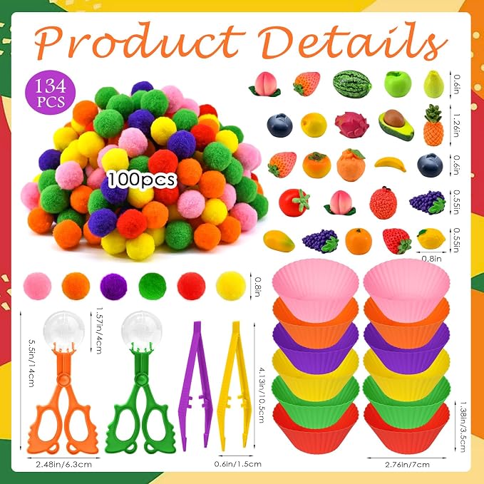140 Pcs Fruits Sensory Bin Items Summer Fruits Farm Counting Sorting Sensory Bin Filler Fine Motor Famer Vegetable Counts for Spring Summer Sorting Counting