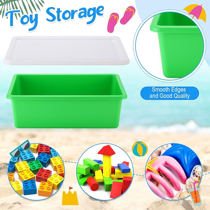 Threehoney 3 Pcs Portable Sand Tray with Lid 15.5 x 11.6 x 5 Inch Small Plastic Sand Box Stackable Sensory Bin Indoor Outdoor Water Play Gifts for Girls Boys School Home(Red, Blue, Green)