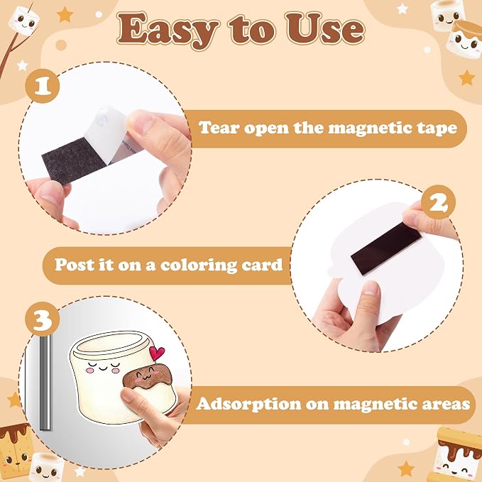 X1zuue 30Pcs Marshmallow Color Your Own Magnets Art Craft Kits for Kids | Campfire Camping Themed Marshmallow Blank Coloring Magnets for Bonfire Party School DIY Activities Fridge Whiteboard Decor