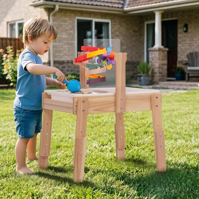 PHOKID Wooden Sensory Play Activity Table,Sand and Water Table for Toddlers,2 Sensory Bins, Acrylic Board & Water Track Toys,Montessori Kids Tables Learning Toy for Age 3+,Orignal Wood Color