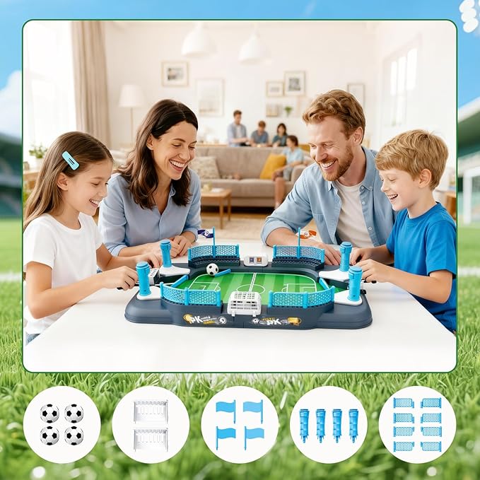 Mini Soccer Board Game for Kids Ages 6-12 Tabletop Foosball Toy Gift | Mini 4-Flipper Foosball Toy, 2 Player Indoor Battle Game with Built-in Score Keeper, Interactive Family Game Night Toy