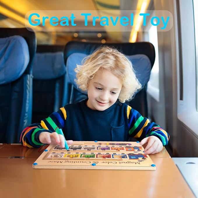 Poycuna Magnetic Color and Number Maze Board Wooden Montessori Fine Motor Skills Toys for 3 4 Year Old Preschool Learning Activities Classroom Must Haves Sorting Travel Toys for Toddlers Boys Girls