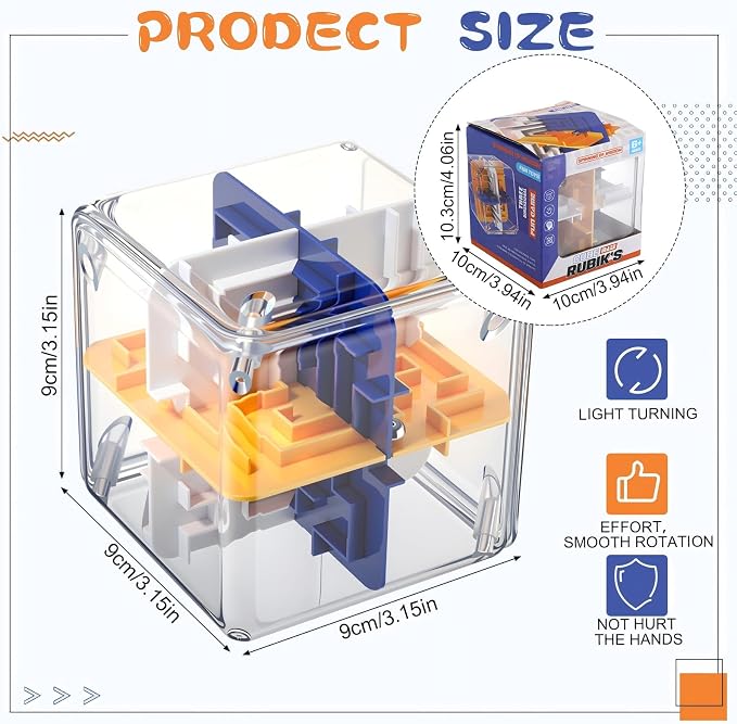 1 Sets Large Labyrinth 3D Maze Cube Puzzle Maze Game Gravity 3D Puzzle Cube Brain Teaser Ball Games for Kids Education Sensory Toys Gift for Adults (24-Sided,Wood)
