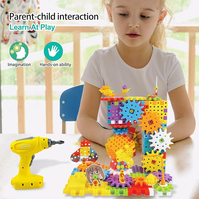 STEM Education Building Toys, 248 PCS Electric Gear Building Blocks Toys Set with Drill, Toddler Screw Toy, Kids Tool Set Construction Toy for Boys Girls Gifts Age 3-8