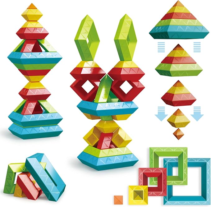 64-Piece Building Blocks Set, Pyramid Stacking Toys for Toddlers | STEM Montessori Toys & Ideal Manipulatives for Preschoolers - Pyramid Magic Tower Gifts for Kids Boys Girls Ages 3 4 5 6