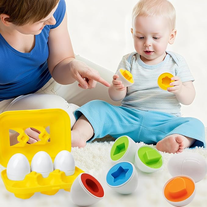 WEEJOYGAM Matching Egg Toys for Toddlers, Toddler Montessori Toys for 2 3 Year Old Girl Boy Birthday Gift, Learning Color Sorting Shape Sorter Puzzle Game Preschool Educational Fine Motor Skills
