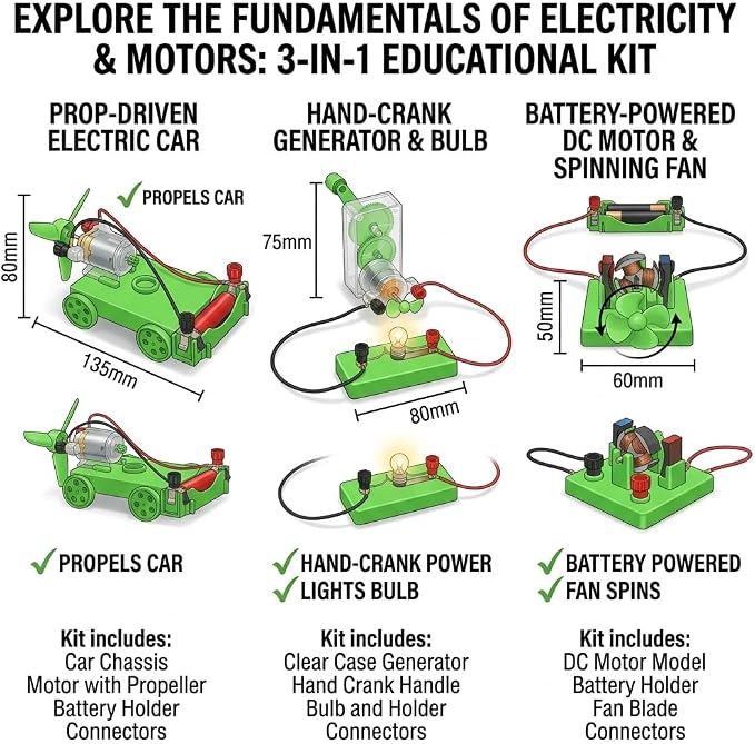 Physics Science Lab Learning Circuit kit, Electricity Experiment Set,DIY DC Electrical Motor Model Wind Powered Carts Building Circuits for Kids Junior Senior High School Students (1 Set)