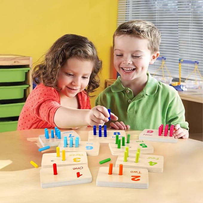 Wooden Counting Numbers Peg Board for Kids, Toddlers Montessori Math Toy 3+ | Thick 1-10 Double-sided Number Boards, 55 Colorful Counting Pegs, Preschool Educational Toy Early Math Learning Activity