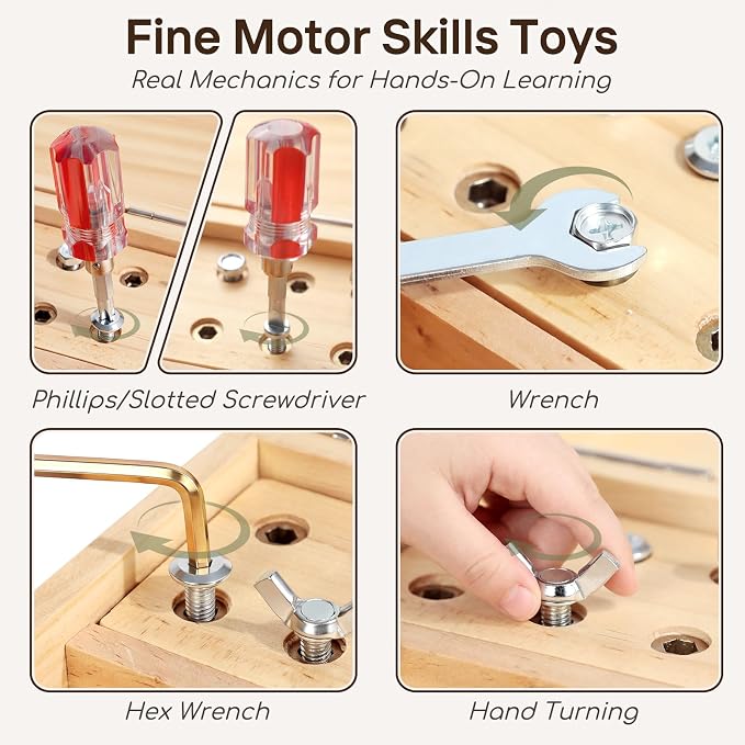 Lehoo Castle Montessori Screwdriver Board Set, Wooden Tool Set for 3 4 5 | Lock and Key Montessori Toys for Toddlers 3-5, STEM Busy Board Toys, Preschool Learning Fine Motor Skills Toys Sensory Gift