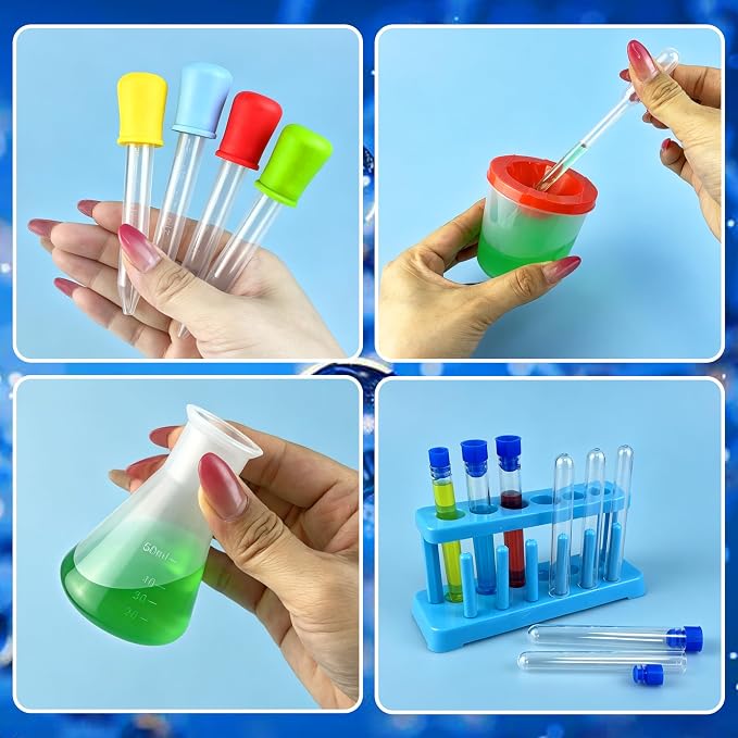 26PCS Science Lab Kit Plastic Lab Science Experiments and Test Tubes Set | Science Experiments for 6-8 Girls and Boys Classroom or Home Use Encouraging Curiosity for Students Learning Chemistry Set