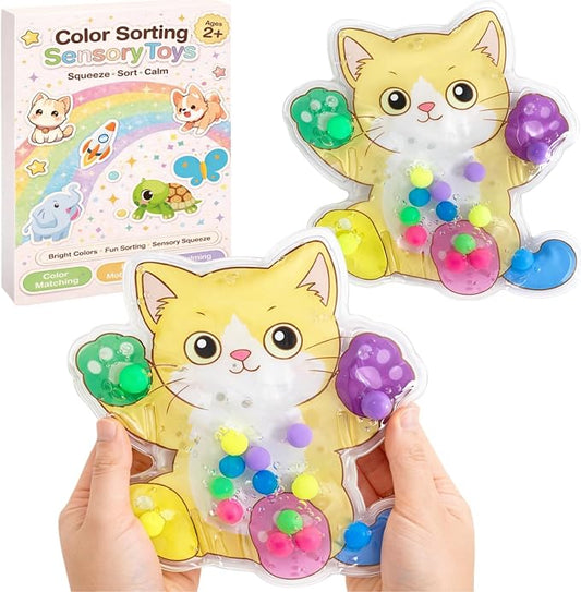 Sean's Choice Color Sorting Sensory Toys for Toddlers, Roadtrip Travel Essenstial Fine Motor Autism Fidget Preschool Classroom Activities for Kids (Cat)