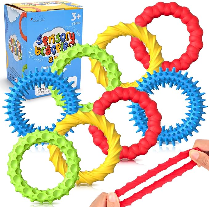 Sensory Toys Fidget Classroom Prizes for Kids 8 Pack Stretchy Bracelets | Sensory Stretchy Bracelet Fidgets for Autism, Treasure Prizes Quiet Classroom and Travel Toys for Toddlers Boys and Girls