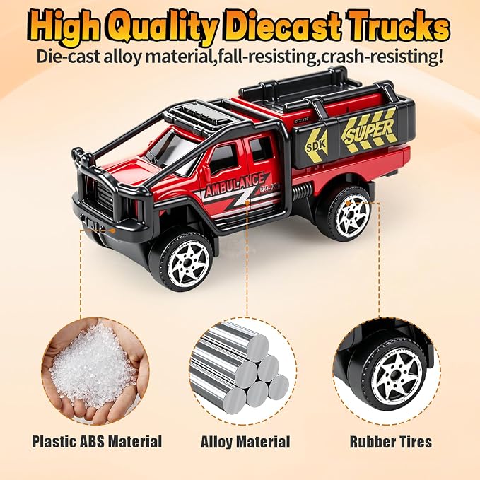 6 Pack Diecast Ambulance Toy, Mini Alloy City Rescue Emergency Vehicle Toys Playset Helicopter Toy Trucks for Boys Age 4-7 8 9 Years Old, Car Toys for Kids Toddlers Party Favors & Birthday Gift | Ambulance Vehicle Playset with Helicopter, Emergency Car...