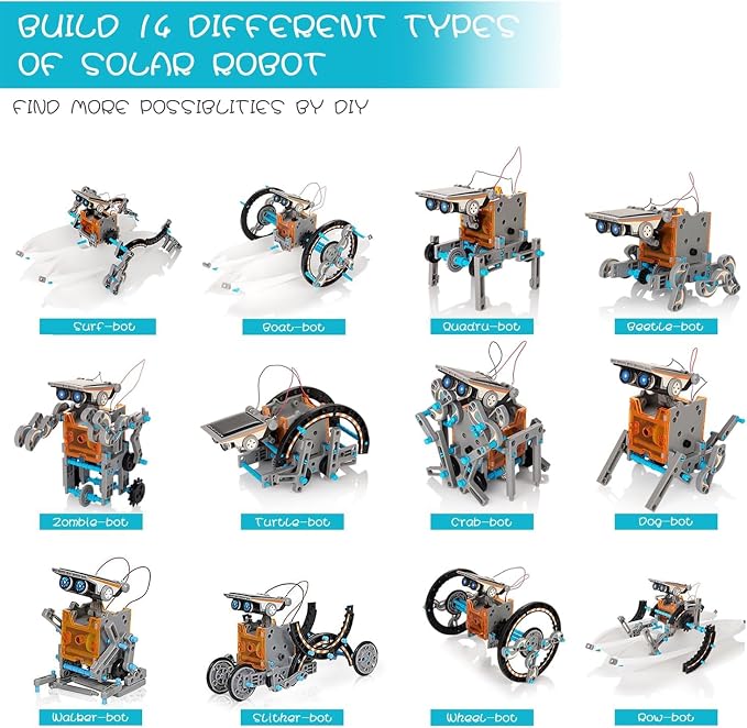 Solar Robot Kit, 14-in-1 STEM Building Toy for Kids DIY Science Robotic Set | Solar or Battery Powered Robot Building Kit, Educational STEM Robotic Toys for Kids Ages 8-12 Science Construction Gift