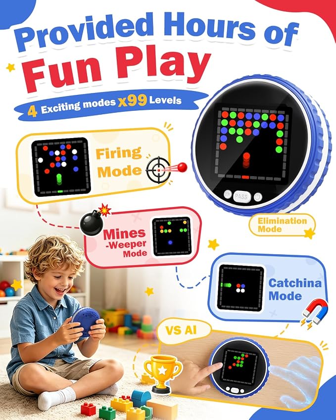 Electronic Strategy Board Game, 7-in-1 Car Travel Games, Road Trip Games | Airplane Travel Essentials Brain Toy for Kids with AI Opponent, Handheld Travel Games For Kids, Adults and Family Interactive