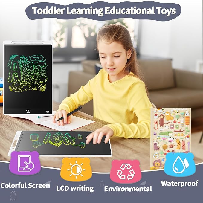 [2 Pack] Genialba LCD Writing Tablet 12-Inch Colorful Doodle Board, Toddler Learning Educational Toys Gifts for 3-8 Years Old Girls and Boys, Electronic Drawing Pad for Kids (Black&White)