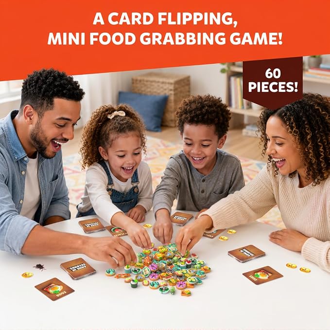 Gouda Games Gone in Seconds – Fast-Paced Card & Board Game for Kids, Teens & Adults | Mini-Food Game, Quick Reflex Family & Party Game, Hilarious Food Grab Challenge, Ages 6, 7, 8 & Up, 2-5 Players