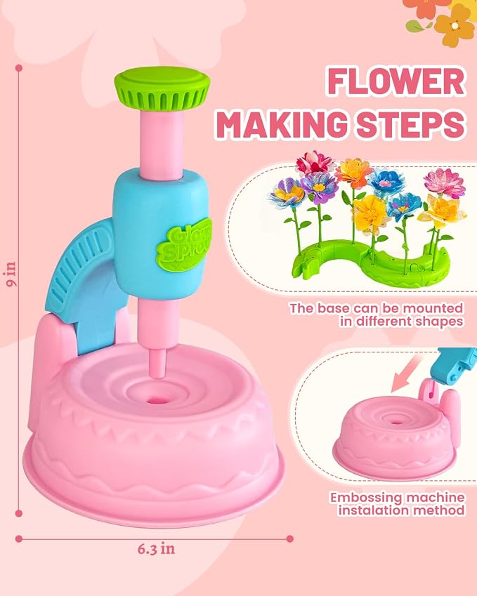 Glowsprout DIY Flower Bouquet Maker Kit with Fabric Petals for Girls, Pink | Easy-press flower maker with colorful fabric petals and stems for bouquets, baskets and creative gifts for girls ages 3-12