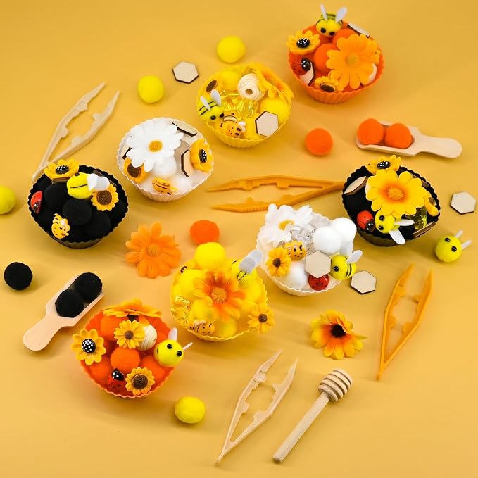 207 Pcs Sunflower Sensory Bin Items Summer Counting Sorting Sensory Bin Filler Fine Motor Sunflower Bee Counts for Summer Counting Sorting
