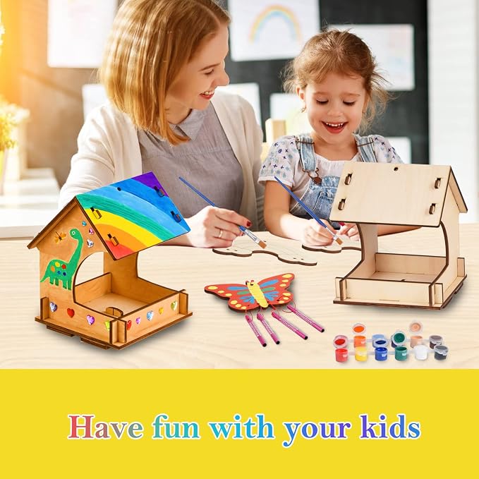 THWAS-LIGHT Wooden Arts and Crafts for Kids - 2 Pack Bird Feeder Wind Chime DIY Kids Crafts - Build and Paint Educational Fun Art Activities Gifts Outside Toys for Boys Girls Ages 3-5 8-12 6-8