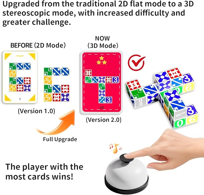 2.0 Family Board Game for Kids & Adults, Block Puzzle Games, 2+ Player Card Matching Puzzles for Children, Birthday Easter Christmas Party Gifts for Boys & Girls