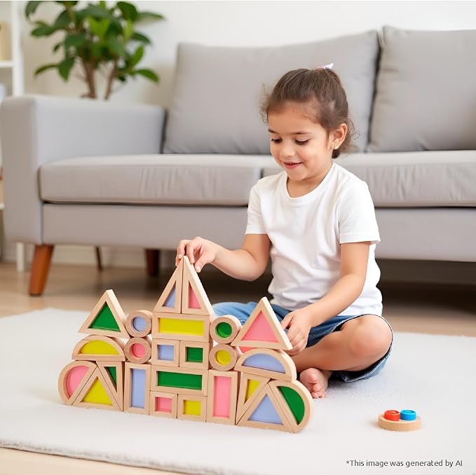 24pcs Wooden Building Block Set for Girls&Boys | Rainbow acrylic stacking block Montessori&construction toy,educational geometry toy for toddler gift for endless fun!