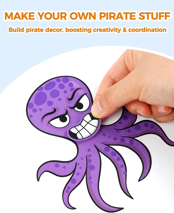 Aowplc 32 Make Your Own Pirate Sticker Sheets for Kids | Pirate Party Favors, Birthday Decorations & Mix 'n Match Crafts