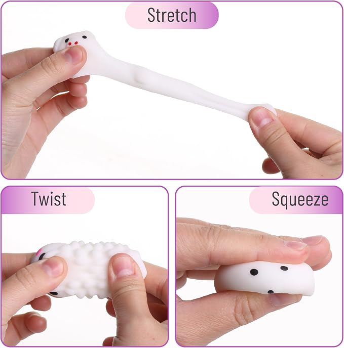 Mr. Pen- White Animal Squishy Toys, 12 Pack | Washable Twistable Stretchy Squishies, Soft Stress Relief Sensory Toys for Squeezing, Party Favors