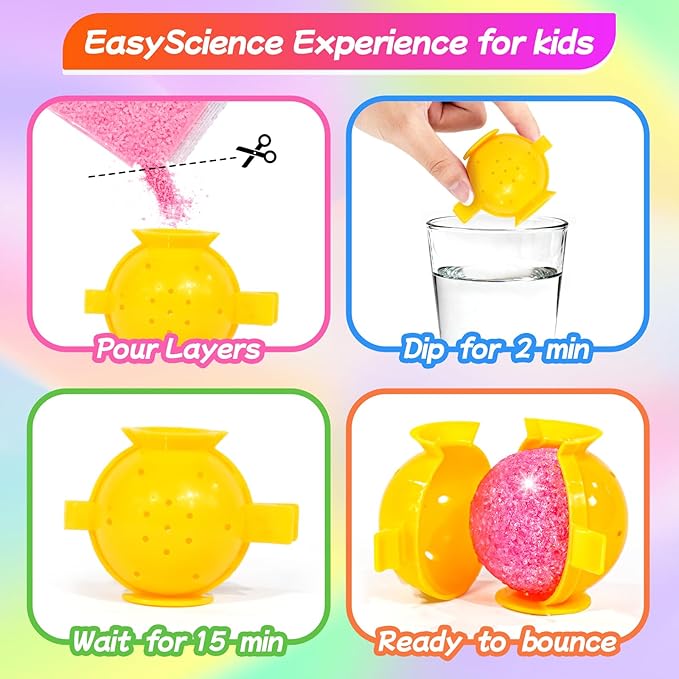 24 Packs Gift Bouncy Ball Kit with Cards for Kids Magic Bouncing Ball STEM Science Experiment Craft Party Favors School Classroom Gifts Exchange for Boys and Girls