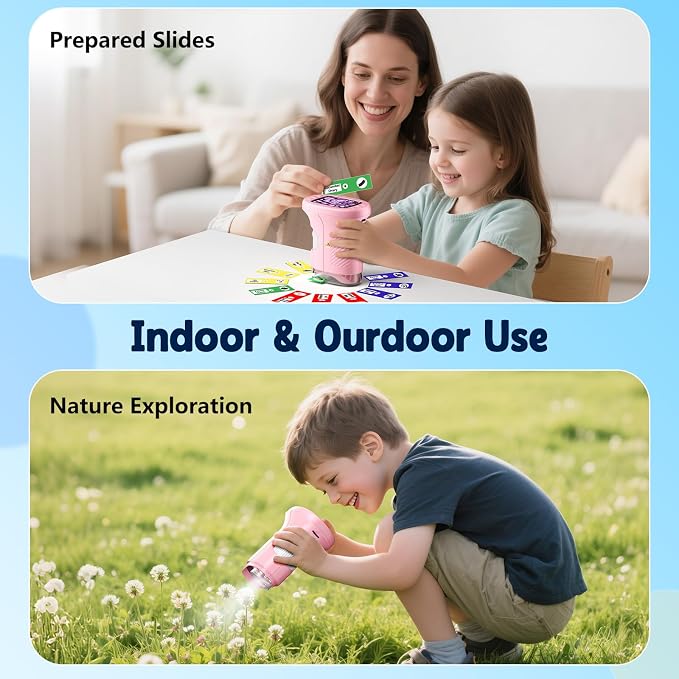 Odatay 4K 1000X Digital Microscope for Kids with Long Distance Viewing & 2.4" Screen, Portable Handheld Edu Toys for Kids Exploring Bugs Plants at Home Classroom & Outdoor Travel, Bright Pink