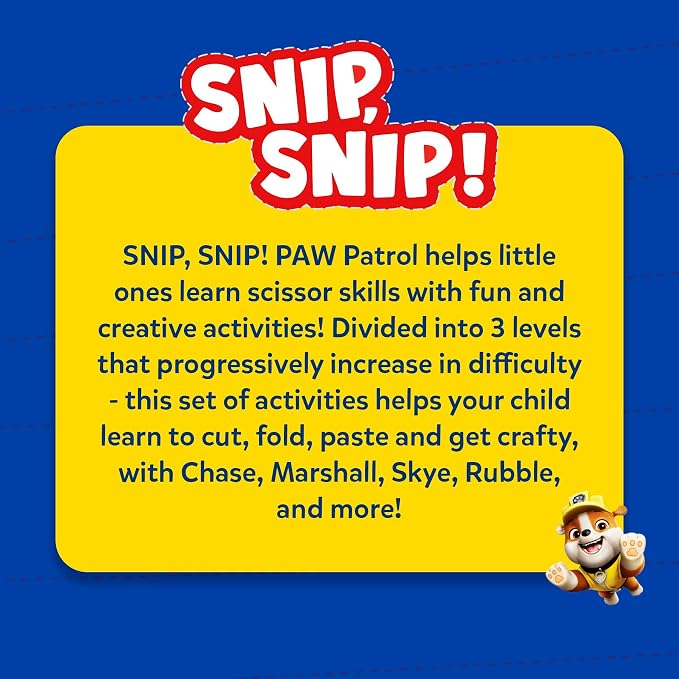 Skillmatics Snip Snip PAW Patrol, Scissor Skills, Felt Craft, Gift for Kids | Cutting Activity Book for Preschool, Safety Scissors, Fine Motor Skills, Screen-Free, Learning Toy, Toddlers, Ages 3, 4, 5