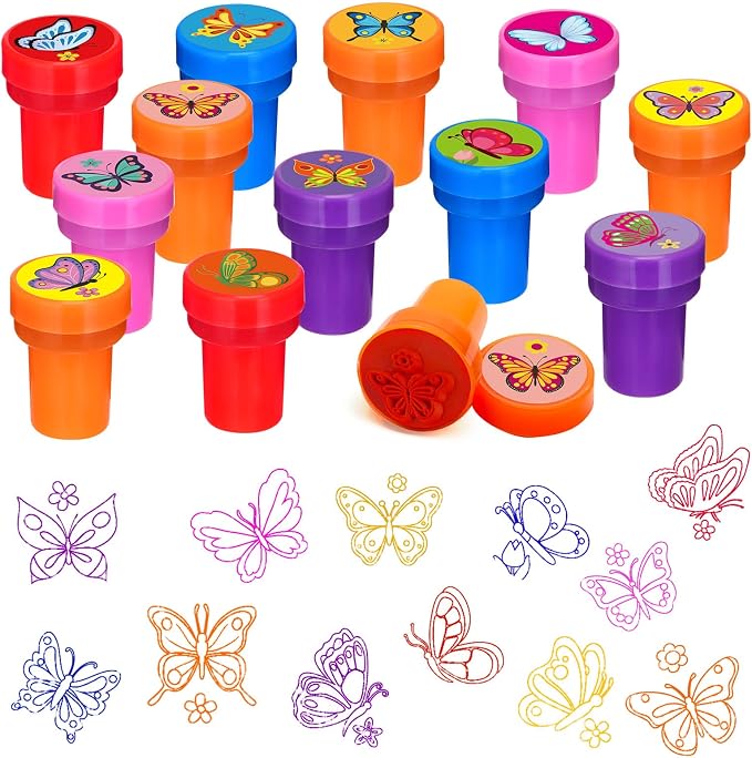 Cinrobiye 24 Pcs Butterfly Stampers Party Favor Set, Cute Butterfly Stamps for Kids Birthday Party, Classroom Rewards, Carnival Prizes, Goody Bag Fillers,Themed Party Supplies