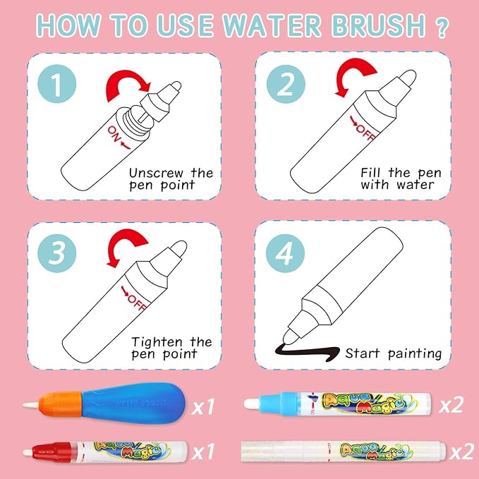 Magic Water Doodle Mat - Kids Painting Drawing Board, Gift Toy for Ages 2-9 | Perfect Water Doodle Mat - Kids Painting Drawing Board Toy, Color Magic Pens Deluxe Gift Set for Age 2-9 Girls Boys Toddlers