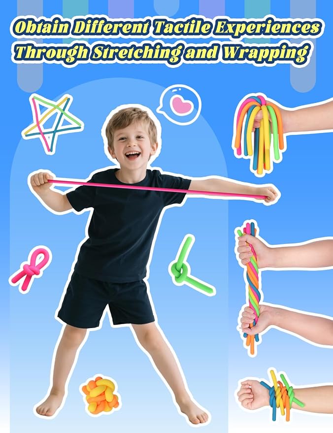 10 Pack Sensory Autism Toys for Kids – Gift Box Upgraded Extra-Thick Stretchy Sensory Strings for School Classroom Rewards Back to School Birthday Party Favors (Smooth)