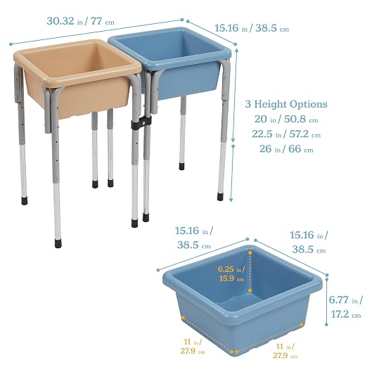 ECR4Kids 2-Station Sand and Water Adjustable Play Table, Sensory Bins, Sand/Powder Blue | Durable plastic/steel, GREENGUARD Gold Certified, 3-5 years, 80 lb capacity, adjustable legs, easy-lift lids, indoor/outdoor