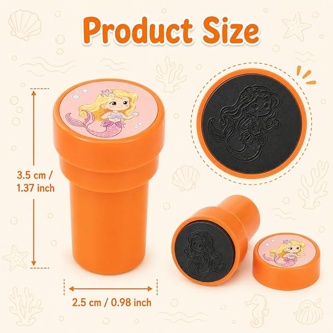 Cinrobiye 24 Pcs Mermaid Stampers Party Favor Set, Cute Under the Sea Stamps for Kids Birthday Party, Classroom Rewards, Carnival Prizes, Goody Bag Fillers, Mermaid Themed Party Supplies