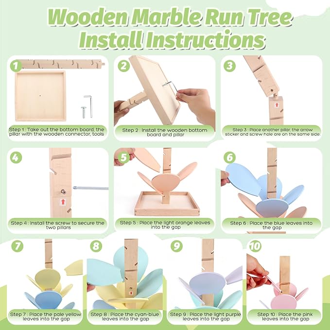 Marble Run Wooden Ball Drop Toys Toddlers 3-5 (Height: 27.8in) (1.1" Balls) | Wood Music Tree for 4-8 Toddlers Musical Game Montessori Toys Learning Color Sorting Sensory Toys for Boys Girls 8-12 Gift