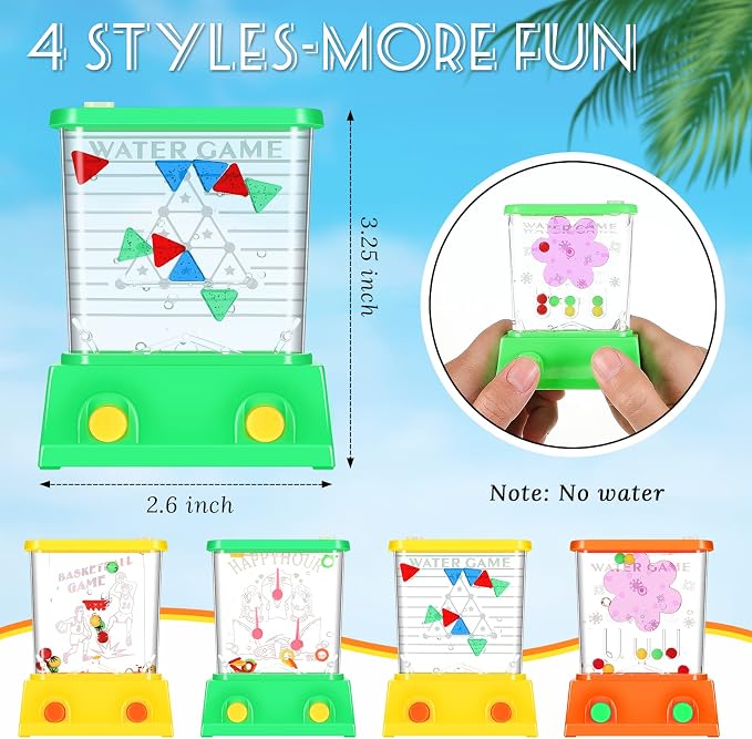 Gejoy 4 Pieces Water Games Handheld for Kid Small Retro Waterful Ring Toss Handheld Game Birthday Goodie Bags Stuffers School Classroom Prize Reward Pastime Car Toy Fidget for Boy Girl(Lovely Style)