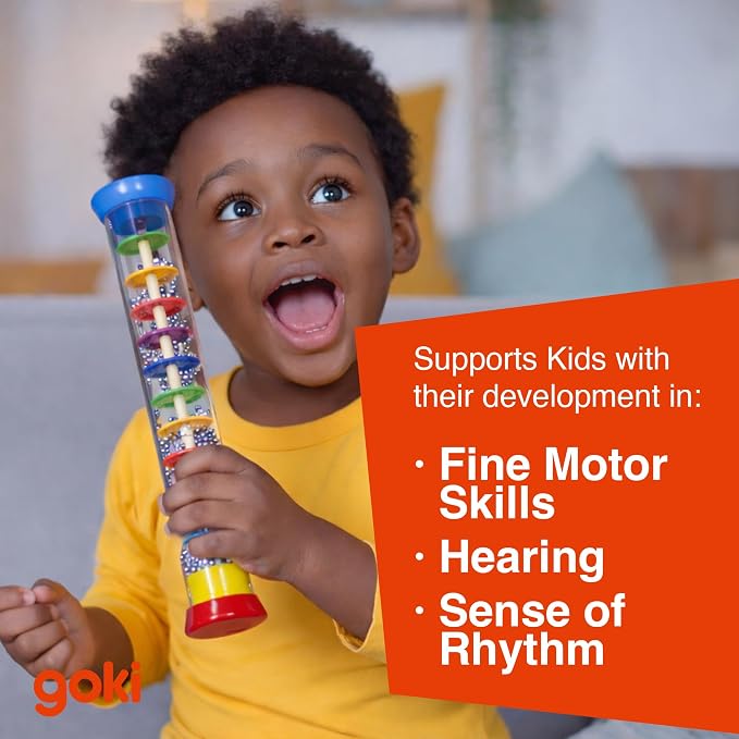 Goki Wooden Rain Stick Musical Instrument I Montessori Rainmaker Toy for Toddlers 1-3 - Sensory Baby Rattle & Auditory Development Toy for Boys & Girls - Wooden Rainstick