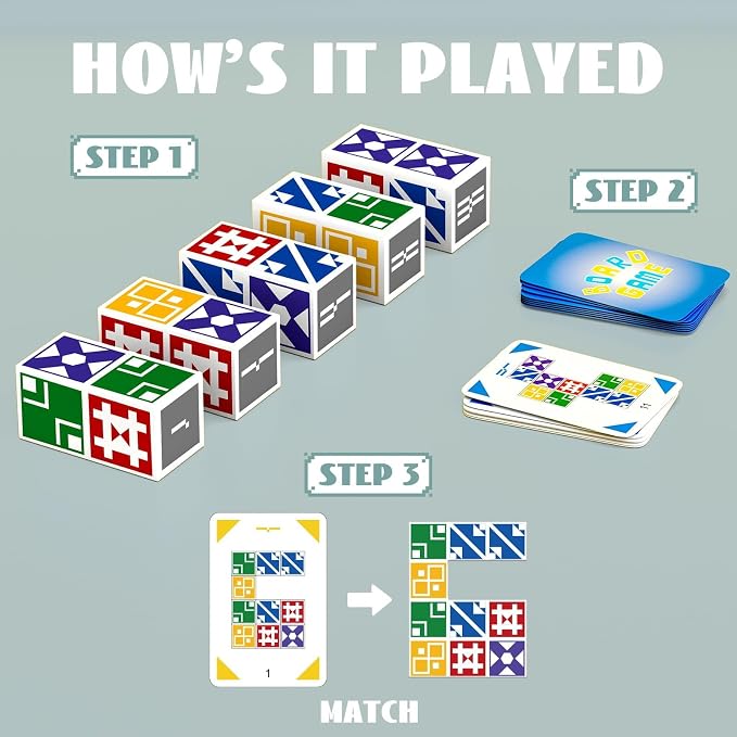 2.0 Family Board Game for Kids & Adults, Block Puzzle Games, 2+ Player Card Matching Puzzles for Children, Birthday Easter Christmas Party Gifts for Boys & Girls