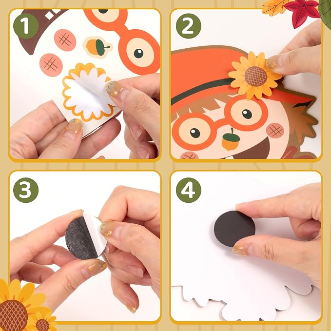 Haooryx DIY Fall Scarecrow Magnet Craft Kit - 30 Set Make Your Own Scarecrow Decoration Autumn Sticker Craft for Kid School Activity Class Art Project Home Refrigerator Class Bulletin Board Decoration