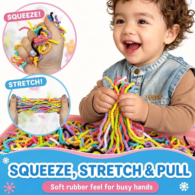 GushySnow® Latex material Stretchy Sensory Fidget Noodles for Kids & Adults-Bulk Pack Tactile Rubber Fidget Toys for Autism,ADHD,Stress Relief, Fine Motor Skills-Quiet Classroom & Calming Sensory Play
