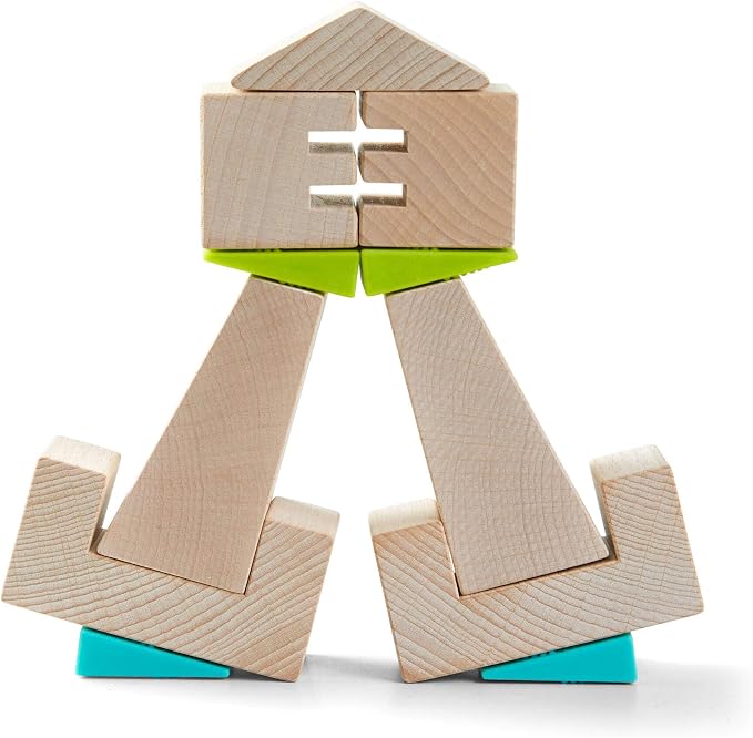 HABA Kids Building Blocks Set Crooked Tower, 19 Wooden Blocks and 6 Wedges with Pattern Cards for Toddlers 4+, Wood Stacking Toys Made in Germany